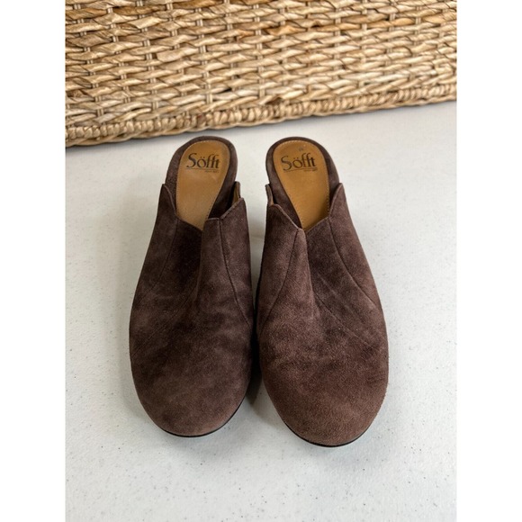 Sofft Women's Brown Suede Scalloped Heels Mules Leather Upper Size 9.5M - Picture 14 of 15